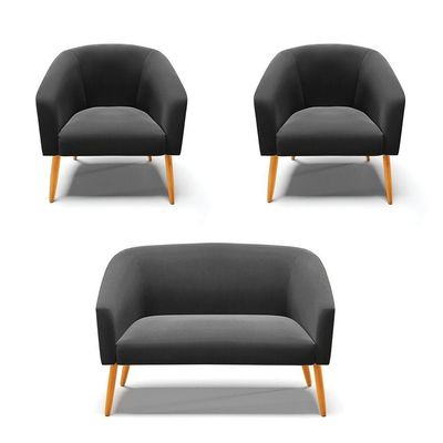 Kit 01 Namoradeira 02 Lugares E 02 Poltronas Suede Preto