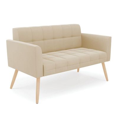 Kit 1 Sofá Namoradeira E 2 Poltronas Elisa Suede Pés Palito Natural - D'rossi Cor Bege
