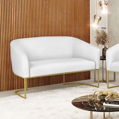 Sofá Namoradeira 2 Lugares Base Industrial Dourado Stella Corino D03 - D'rossi Cor Branco