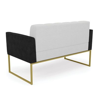 Sofá Namoradeira E 2 Poltronas Base Industrial Dourado Elisa Preto-linho Cinza A05 D03 - D'rossi