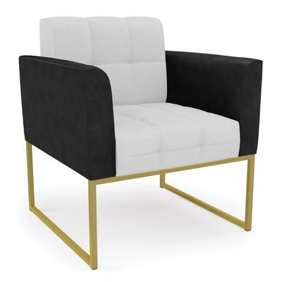 Sofá Namoradeira E 2 Poltronas Base Industrial Dourado Elisa Preto-linho Cinza A05 D03 - D'rossi