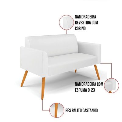 Sofá Namoradeira Pés Palito Castanho Marisa Corino Branco D03 - D'rossi