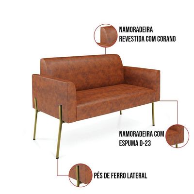 Sofá Namoradeira 2 Lugares Pé De Ferro Dourado Marisa Corano Nozes D03