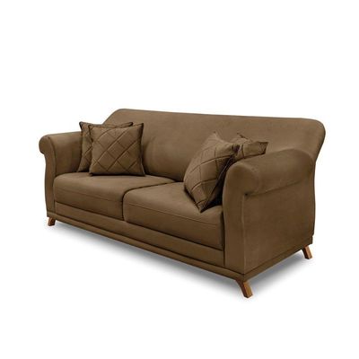 Sofá 3 Lugares Pé De Madeira Julieta 200 Cm Suede S04 - D'rossi Cor Caramelo