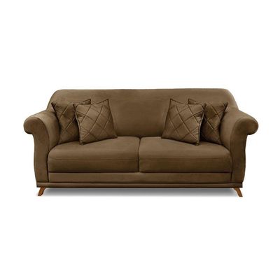 Sofá 3 Lugares Pé De Madeira Julieta 200 Cm Suede S04 - D'rossi Cor Caramelo