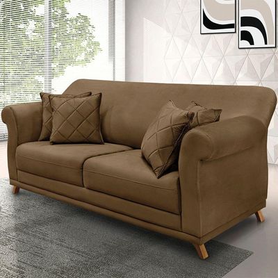 Sofá 3 Lugares Pé De Madeira Julieta 200 Cm Suede S04 - D'rossi Cor Caramelo
