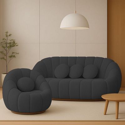 Sofá 2 Lugares Com Poltrona Orgânica Fixa Cloud Bouclê Cinza Escuro E03 - D'rossi