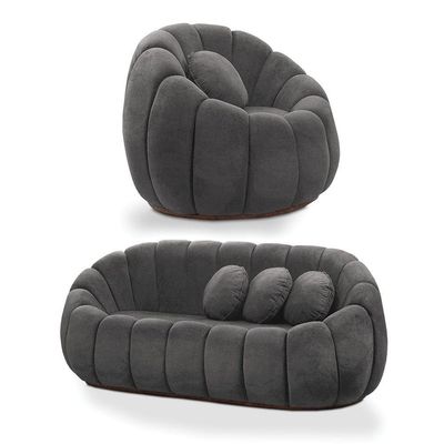 Sofá 2 Lugares Com Poltrona Orgânica Fixa Cloud Bouclê Cinza Escuro E03 - D'rossi