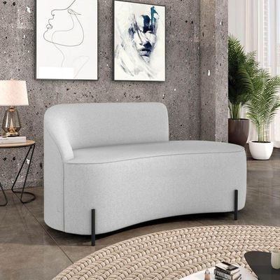 Sofá 2 Lugares Orgânico 140cm Pé Ferro Preto Morgan Linho Cinza D03 - D'rossi