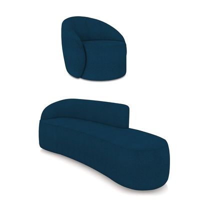 Sofá 4 Lugares Orgânico 220cm Morgan E Poltrona Lua Bouclê Azul D03 - D'rossi