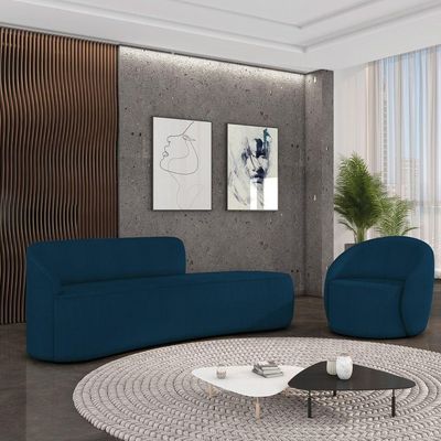 Sofá 4 Lugares Orgânico 220cm Morgan E Poltrona Lua Bouclê Azul D03 - D'rossi