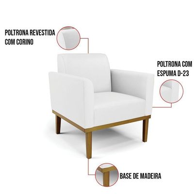 Sofá Namoradeira Com 2 Poltronas Base De Madeira Fixa Castanho Marisa Corino Branco