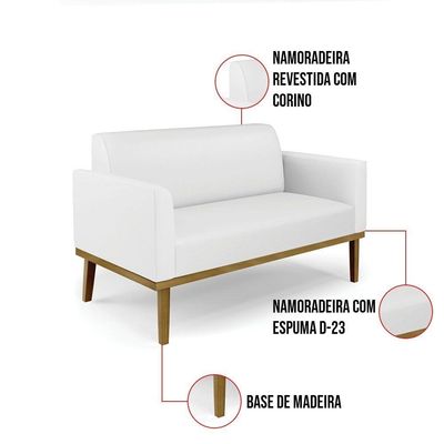 Sofá Namoradeira Com 2 Poltronas Base De Madeira Fixa Castanho Marisa Corino Branco
