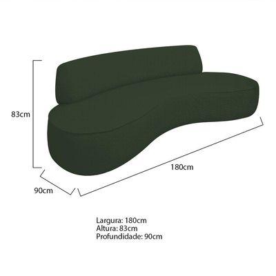 Sofá Curvo 3 Lugares Amsterdã 180cm Linho - Doce Sonho Móveis Cor Verde