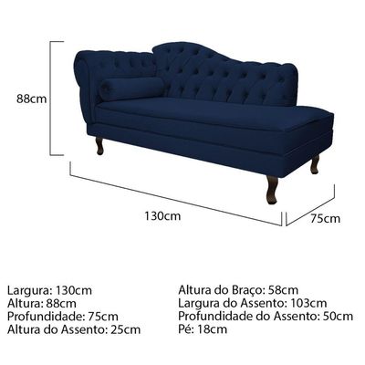 Diva Recamier Diana 130Cm Lado Direito Suede Azul Marinho
