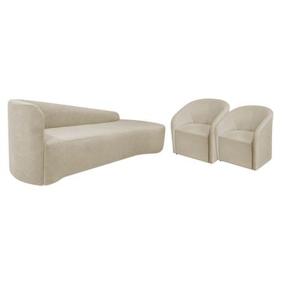 Kit Sofá Curvo França 250cm Ld. E 2 Poltronas Luiza Max Conforto, Elegância E Design Moderno Linho Bege