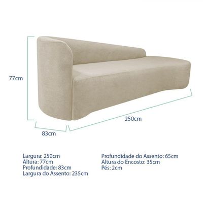 Kit Sofá Curvo França 250cm Ld. E 2 Poltronas Luiza Max Conforto, Elegância E Design Moderno Linho Bege