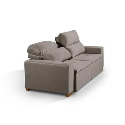 Sofá 3 Lugares 195cm Com Molas, Retrátil E Reclinável Bege
