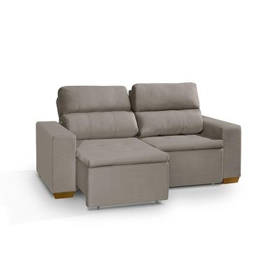 Sofá 3 Lugares 195cm Com Molas, Retrátil E Reclinável Bege