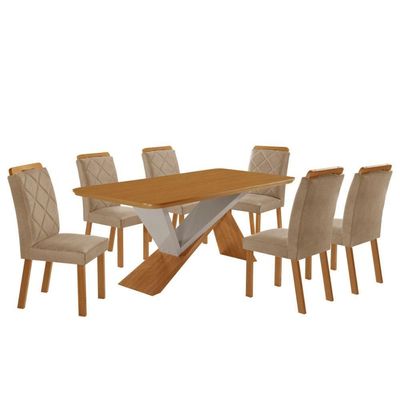 Mesa De Jantar Yasmin 180 Mdf Laminado E 6 Cadeiras Melissa Turim 07/naturale /off White