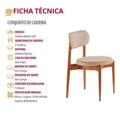 Conjunto 2 Cadeiras De Jantar Ballare Soft Moderna Mobília Vel Creme /imbuia Natural