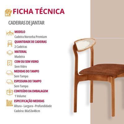 Conjunto 2 Cadeira De Jantar Noronha Premium Moderna Mobília Star Puce/imbuia Natural