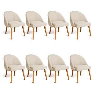 Kit 08 Cadeiras Poltrona De Jantar Luna Suede Bege Pés Palito Castanho - Pallazio