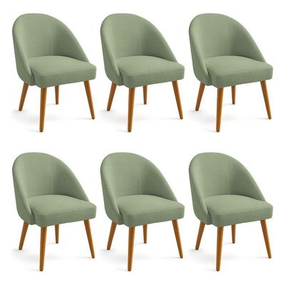 Kit 06 Cadeiras Poltrona De Jantar Estofada Luna Boucle Pés Palito Castanho - Pallazio Cor Verde Pistache