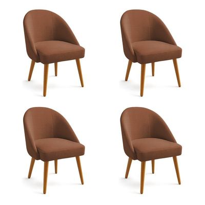 Kit 04 Cadeiras Poltrona De Jantar Estofada Luna Boucle Terracota Pés Palito Castanho - Pallazio