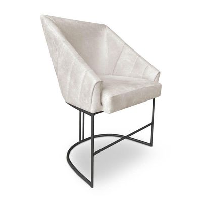 Kit 8 Poltronas Luxo Alana Suede Base Ferro Preto - Pallazio Cor Bege