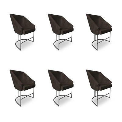 Kit 6 Poltronas Luxo Alana Suede Marrom Base Ferro Preto - Pallazio