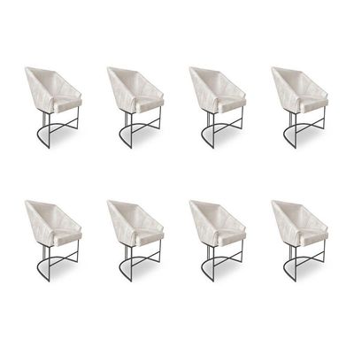Kit 8 Poltronas Luxo Alana Suede Base Ferro Preto - Pallazio Cor Bege