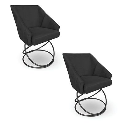 Kit 2 Poltronas Luxo Alana Veludo Preto Base Luxo Preto - Pallazio