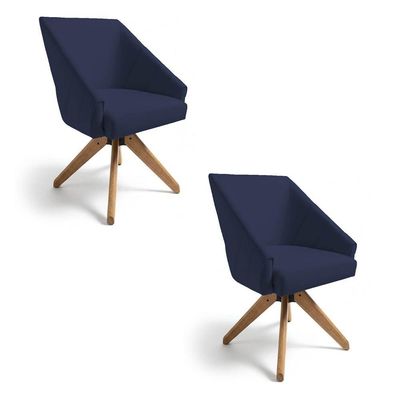 Kit 2 Poltronas Velvet Strass Veludo Pés De Madeira Azul Marinho - Pallazio
