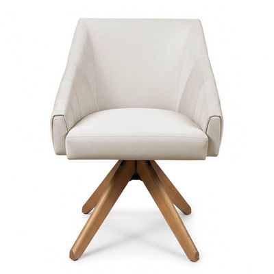 Poltrona Giratória Alana Suede Base De Madeira - Pallazio Cor Bege