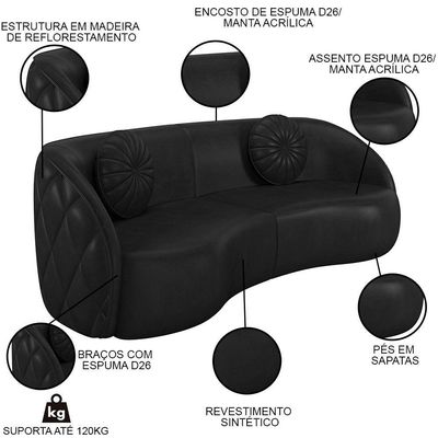 Sofá Decorativo Com Almofadas 4 Lugares 318cm Tressê Zion M22 Sintético Preto - Mpozenato