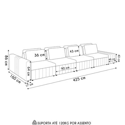 Sofá Ilha E Puff Sala Living 425cm Siesta M22 Linho Areia - Mpozenato