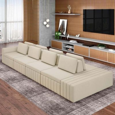 Sofá Ilha E Puff Sala Living 425cm Siesta M22 Linho Areia - Mpozenato