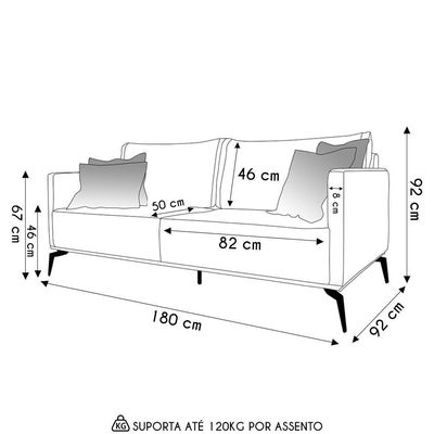 Sofá 2 Lugares 180cm Pés De Metal Vecchia S06 Linho Pérola - Mpozenato