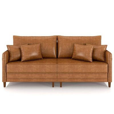 Sofá 2 Lugares Living 172cm Pé Madeira Zoe Sintético Camel Z08 - Mpozenato