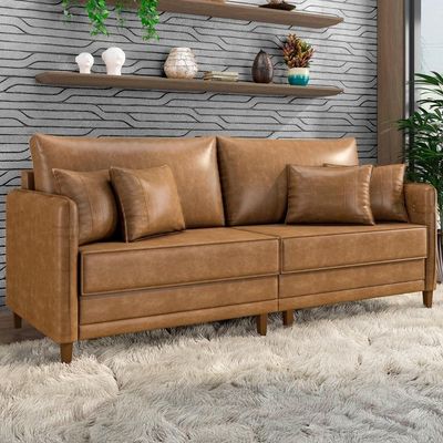 Sofá 2 Lugares Living 172cm Pé Madeira Zoe Sintético Camel Z08 - Mpozenato