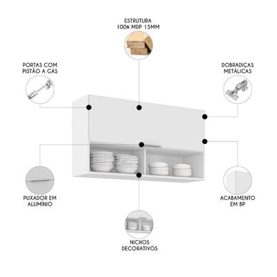 Armário De Cozinha Aéreo 100cm Pérola Z34 Branco - Mpozenato