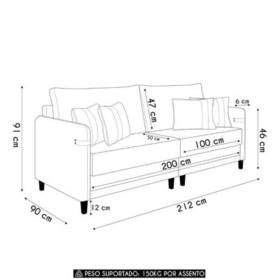 Sofá 3 Lugares Living 212cm Pé Madeira Zoe Sintético Camel Z08 - Mpozenato