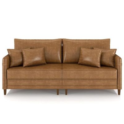 Sofá 3 Lugares Living 212cm Pé Madeira Zoe Sintético Camel Z08 - Mpozenato