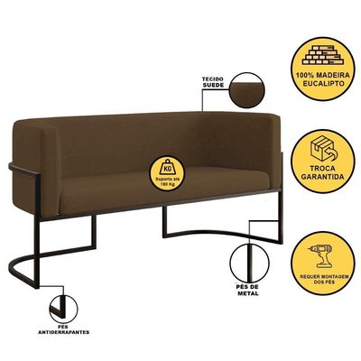 Sofá 2 Lugares Com Base De Metal Preto Reforçada Marrom