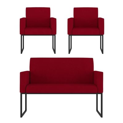 Kit Sofá 2 Lugares + 2 Poltronas Para Recepção Sala Balaqui Cor:vermelho Vermelho