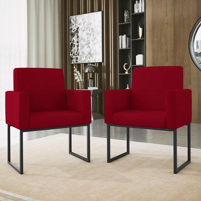 Kit Sofá 2 Lugares + 2 Poltronas Para Recepção Sala Balaqui Cor:vermelho Vermelho