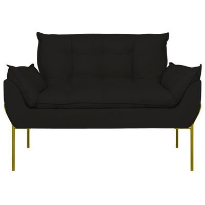 Sofá Namoradeira Base Metal Dourada Reforçada Tecido Suede Preto