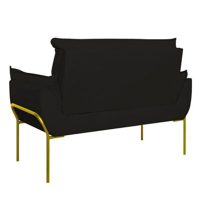 Sofá Namoradeira Base Metal Dourada Reforçada Tecido Suede Preto