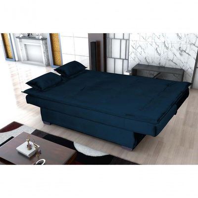 Sofá Cama Casal Reclinável Esmeralda - Veludo Azul Marinho